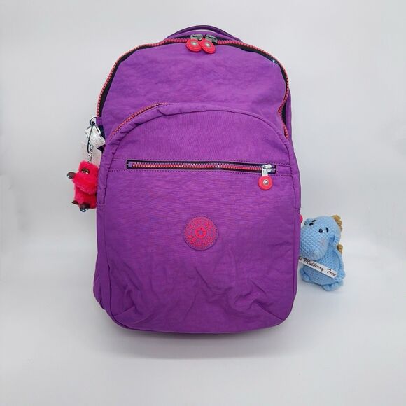 Kipling Seoul Large 15" Laptop Backpack Violet Purple Colorblock Zip Gorilla NWT - Picture 1 of 10